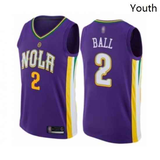 Youth New Orleans Pelicans 2 Lonzo Ball Swingman Purple Basketball Jersey City Edition
